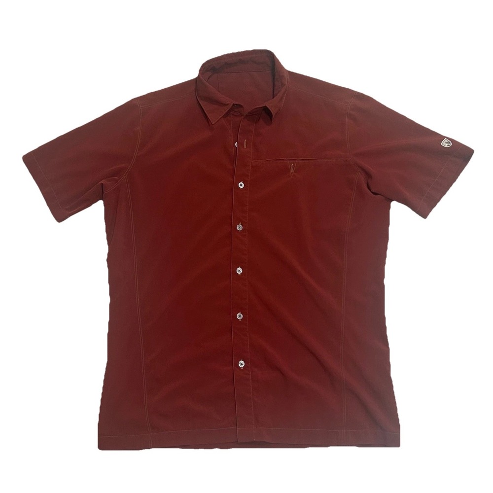 Kuhl Mens Rust Red Short Sleeve Button Down Performance Hiking Shirt Size Small